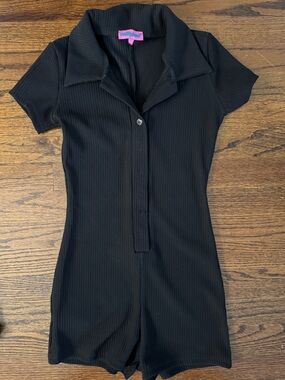 Edikted Black Ribbed Short Sleeve Romper